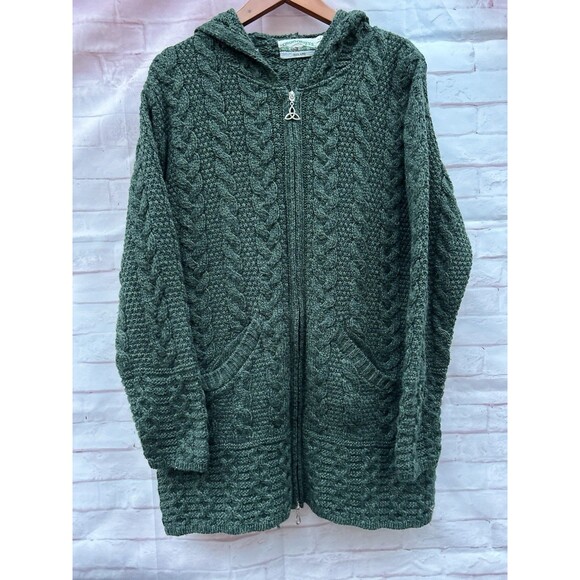 Aran Crafts Sweaters - Aran Crafts Cardigan Sweater Womens L Merino Wool Chunky Cable Knit Fisherman